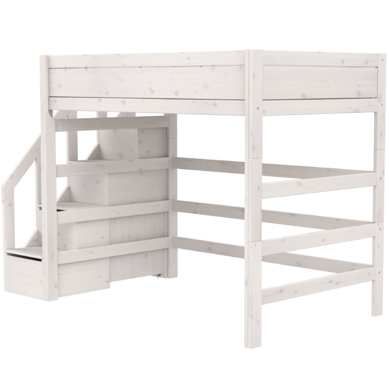 LIFETIME Original Hochbett mit Treppe in 120x200cm in weiß oder white wash