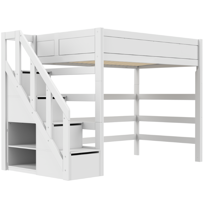 LIFETIME Original Hochbett mit Treppe in 120x200cm in weiß oder white wash