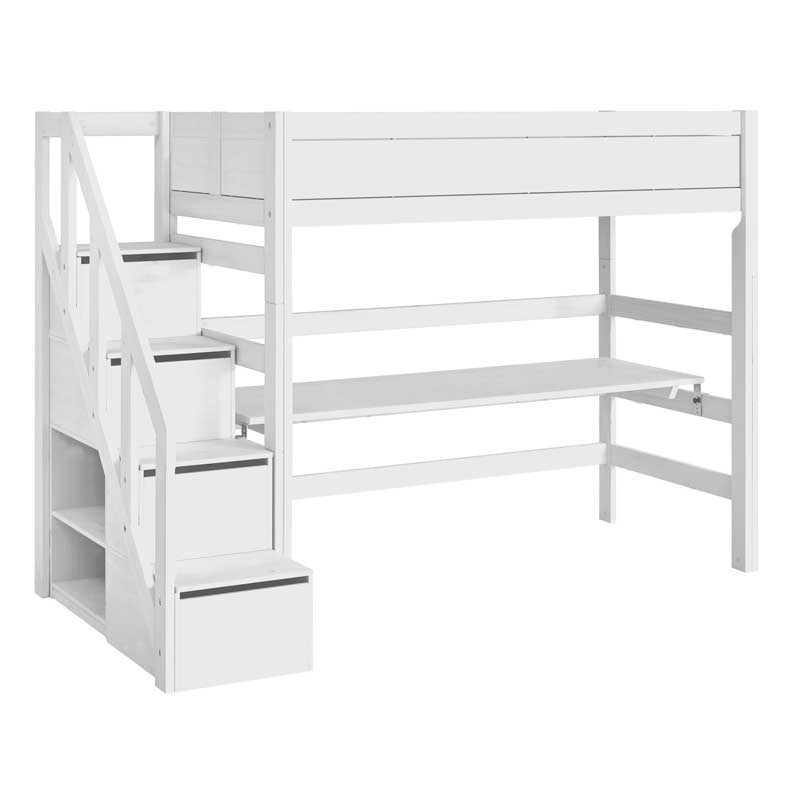 LIFETIME Hochbett mit Treppe, Höhe 177cm in 90x200cm in weiß