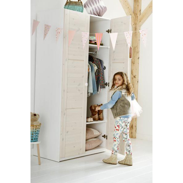 LIFETIME 2-türiger Kleiderschrank in weiß oder white wash - 100x203cm - Griffe wählbar