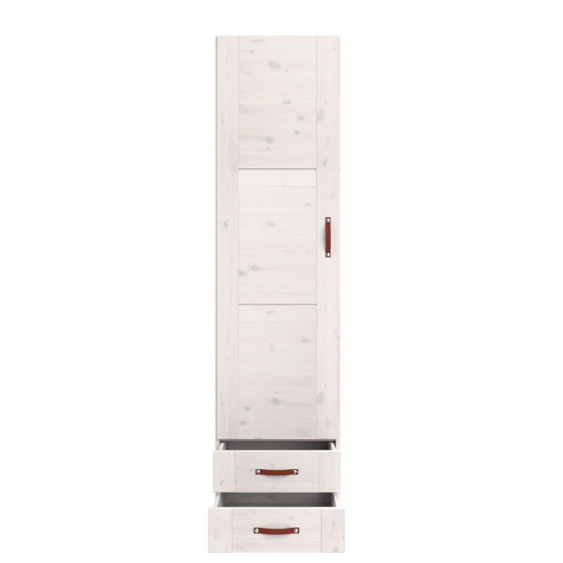 LIFETIME 1-türiger Kleiderschrank mit 2 Schubladen in weiß oder white wash - 50x201,5cm - Griffe wählbar