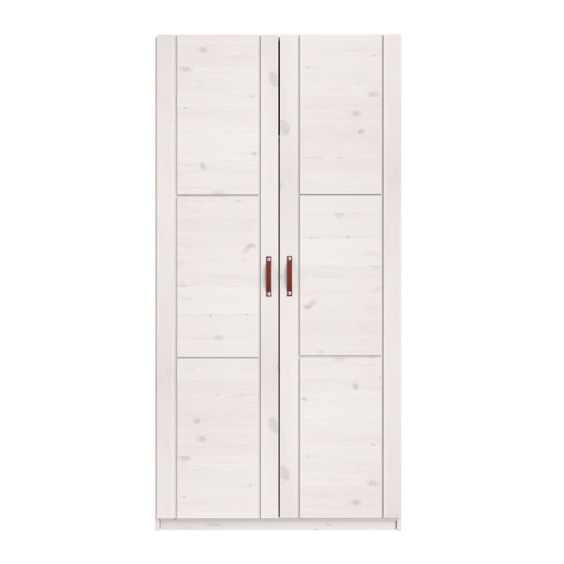 LIFETIME 2-türiger Kleiderschrank mit 3 Böden in weiß oder white wash - 100x201,5cm - Griffe wählbar