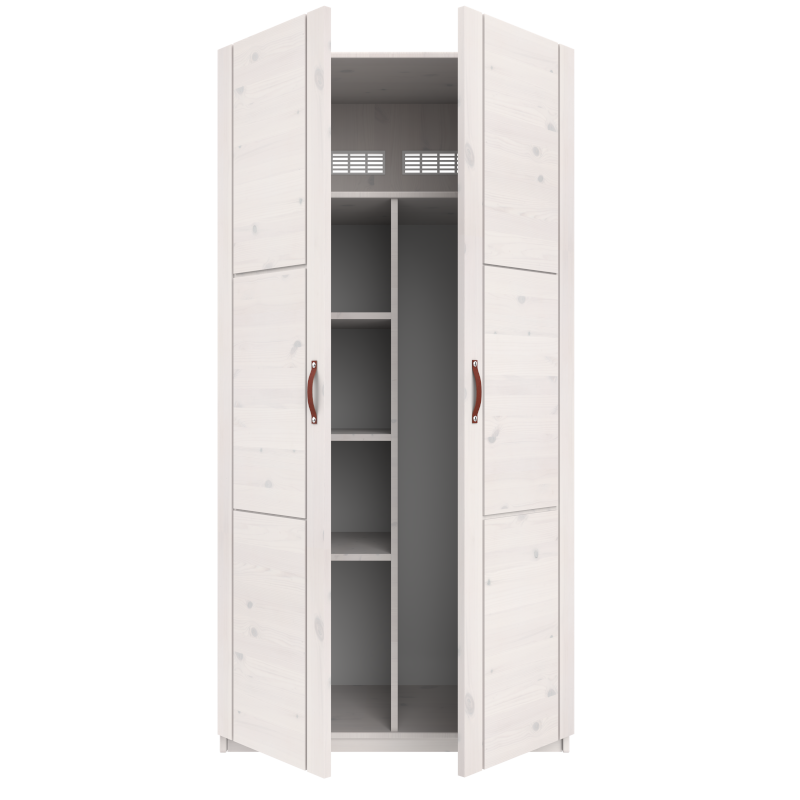 LIFETIME 2-türiger Kleiderschrank mit 3 Böden in weiß oder white wash - 100x201,5cm - Griffe wählbar