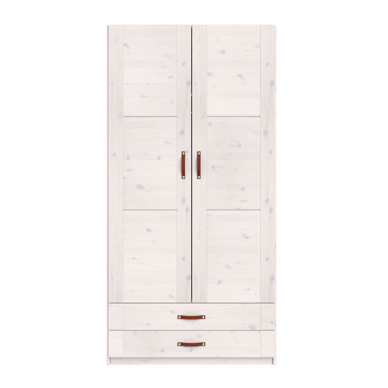 LIFETIME 2-türiger Kleiderschrank mit 2 Böden und 2 Schubladen in weiß oder white wash - 100x201,5cm - Griffe wählbar