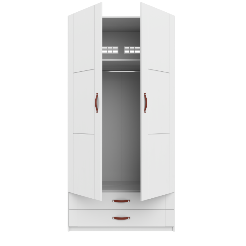 LIFETIME 2-türiger Kleiderschrank mit 2 Böden und 2 Schubladen in weiß oder white wash - 100x201,5cm - Griffe wählbar
