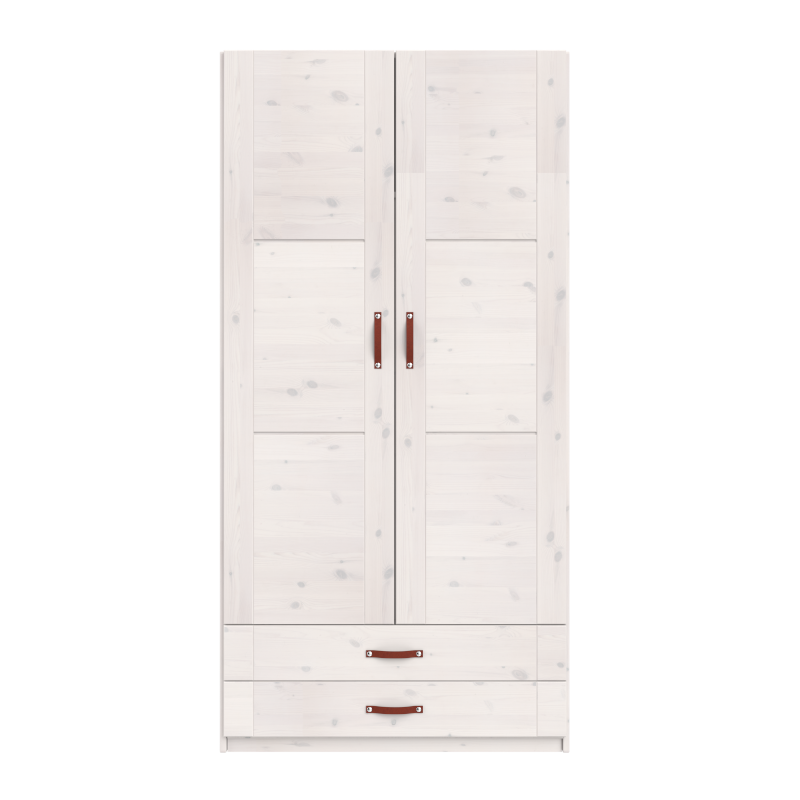 LIFETIME 2-türiger Kleiderschrank mit 2 Schubladen und einer Trennwand in weiß oder white wash - 100x201,5cm - Griffe wählbar