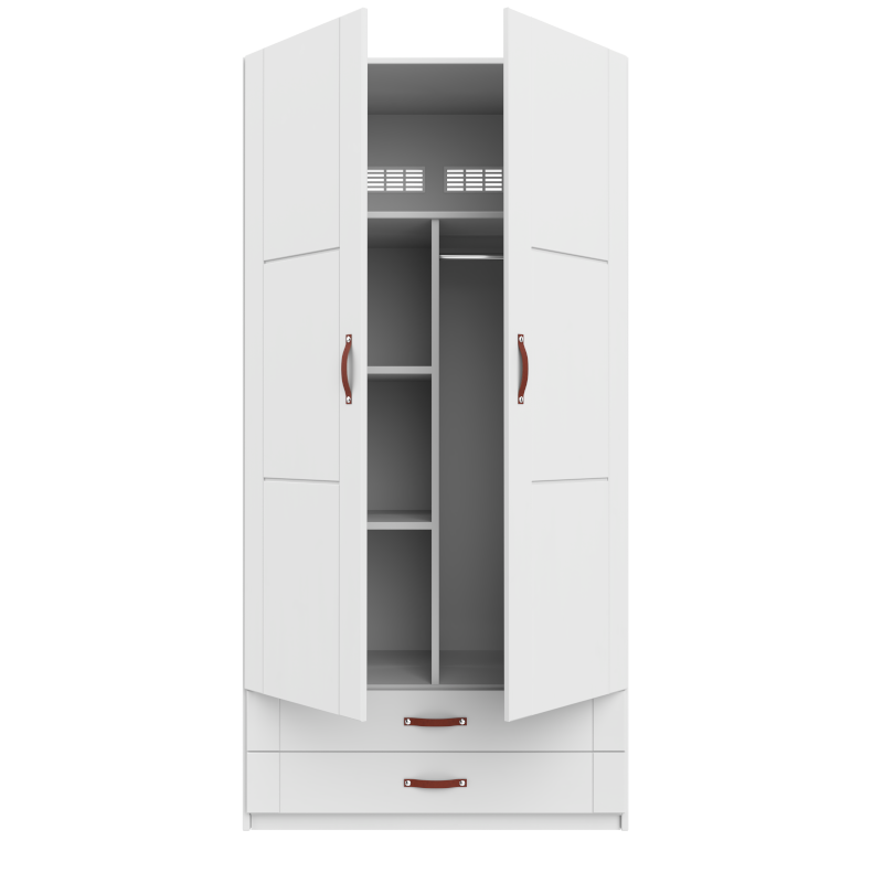LIFETIME 2-türiger Kleiderschrank mit 2 Schubladen und einer Trennwand in weiß oder white wash - 100x201,5cm - Griffe wählbar