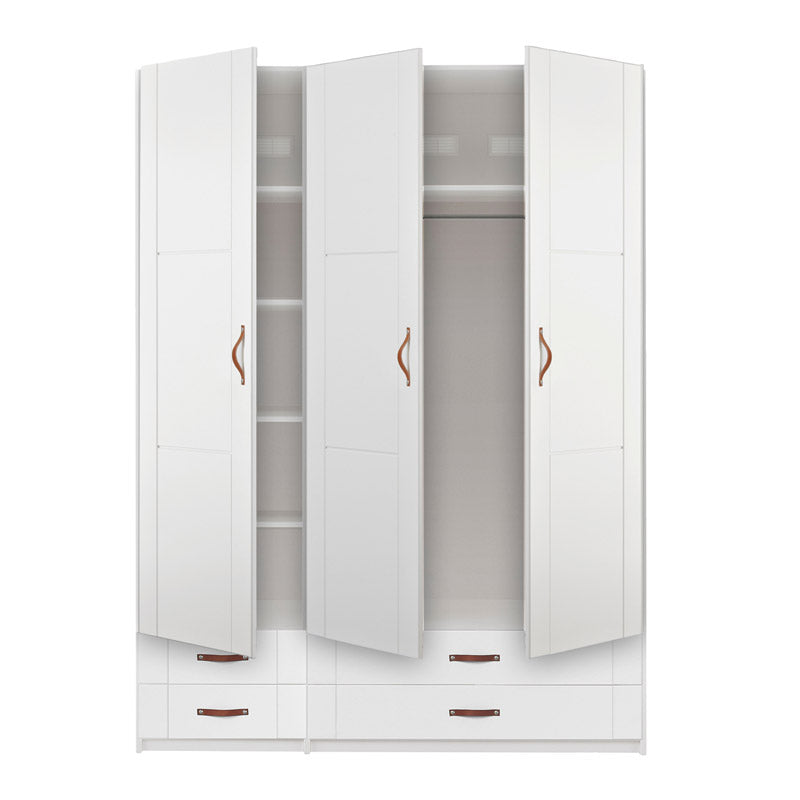 LIFETIME Kleiderschrank mit 3 Türen und 4 Schubladen in weiß oder white wash - 150x203cm - Griffe wählbar