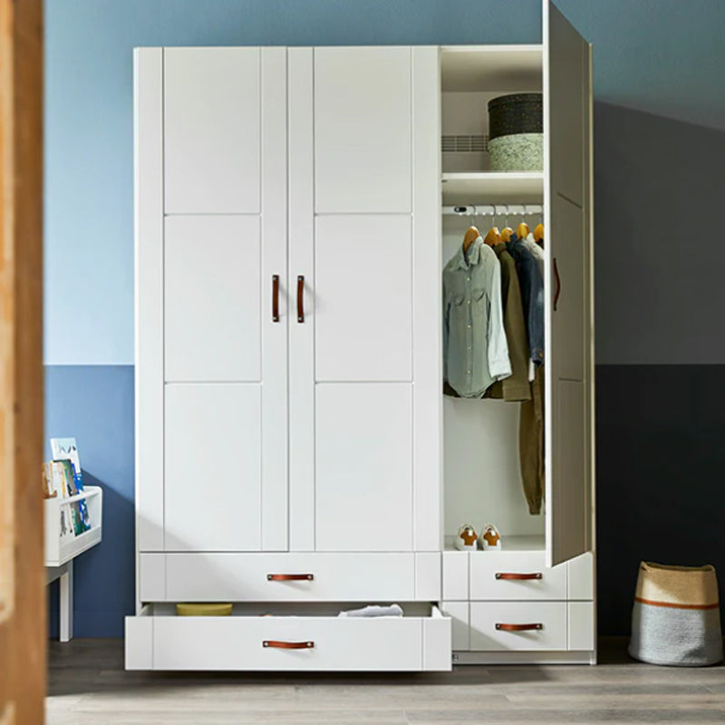 LIFETIME Kleiderschrank mit 3 Türen und 4 Schubladen in weiß oder white wash - 150x203cm - Griffe wählbar