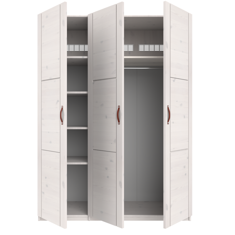 LIFETIME 3-türiger Kleiderschrank in weiß oder white wash- 150x201,5cm - Griffe wählbar