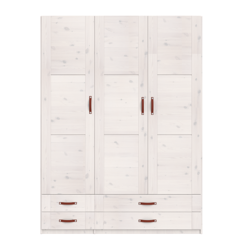 LIFETIME 3-türiger Kleiderschrank mit 4 Schubladen in weiß oder white wash- 150x201,5cm - Griffe wählbar