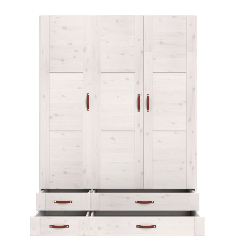 LIFETIME 3-türiger Kleiderschrank mit 4 Schubladen in weiß oder white wash- 150x201,5cm - Griffe wählbar