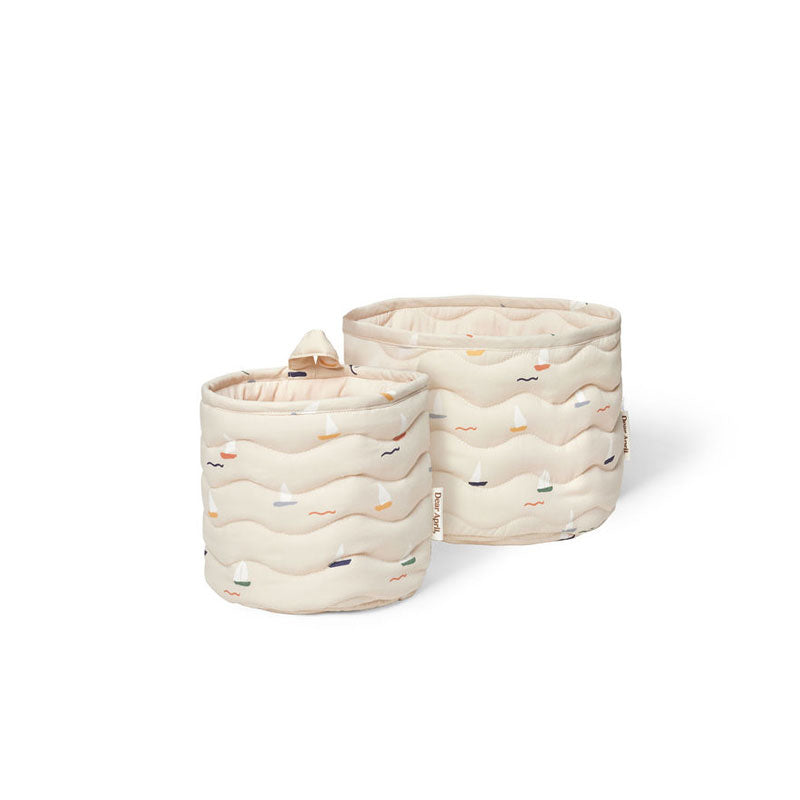 Dear April Aufbewahrungskörbe 2er-Set in 'Pond Boats' Ø16x17 cm und 20x27x17 cm