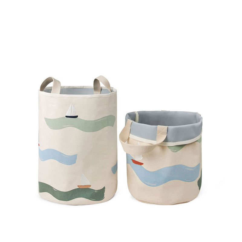 Dear April Bestickte Aufbewahrungskörbe 2er-Set in 'Big Waves' Ø25x31cm