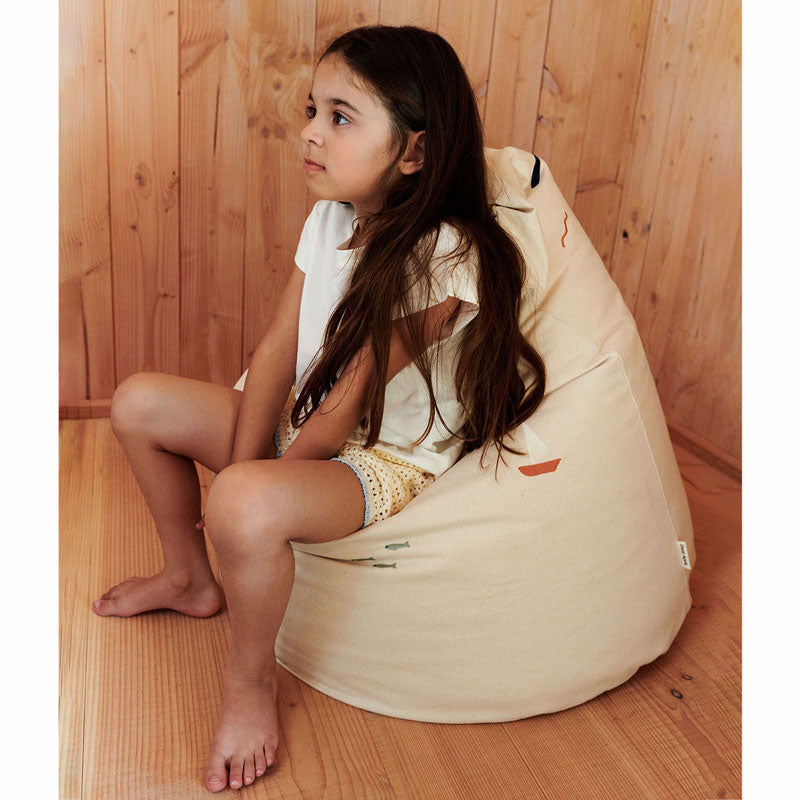 Dear April Bestickter Sitzsack in 'Big Waves' Ø70x85cm