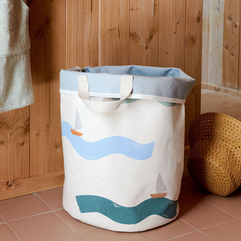 Dear April Bestickter Aufbewahrungskorb in 'Big Waves' Ø35x50cm