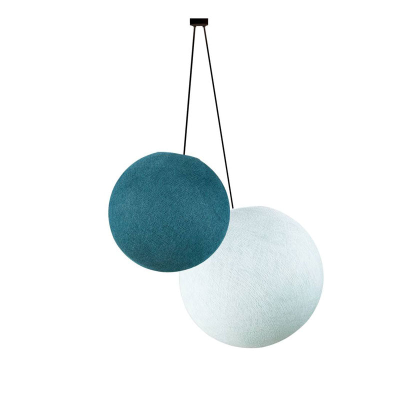 La Case de Cousin Paul doppelte Deckenlampe Globus blaugrün und azurblau mit weißer Fassung