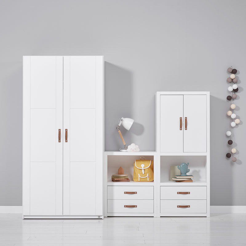 LIFETIME 2-türiger Kleiderschrank mit 3 Böden in weiß oder white wash - 100x201,5cm - Griffe wählbar
