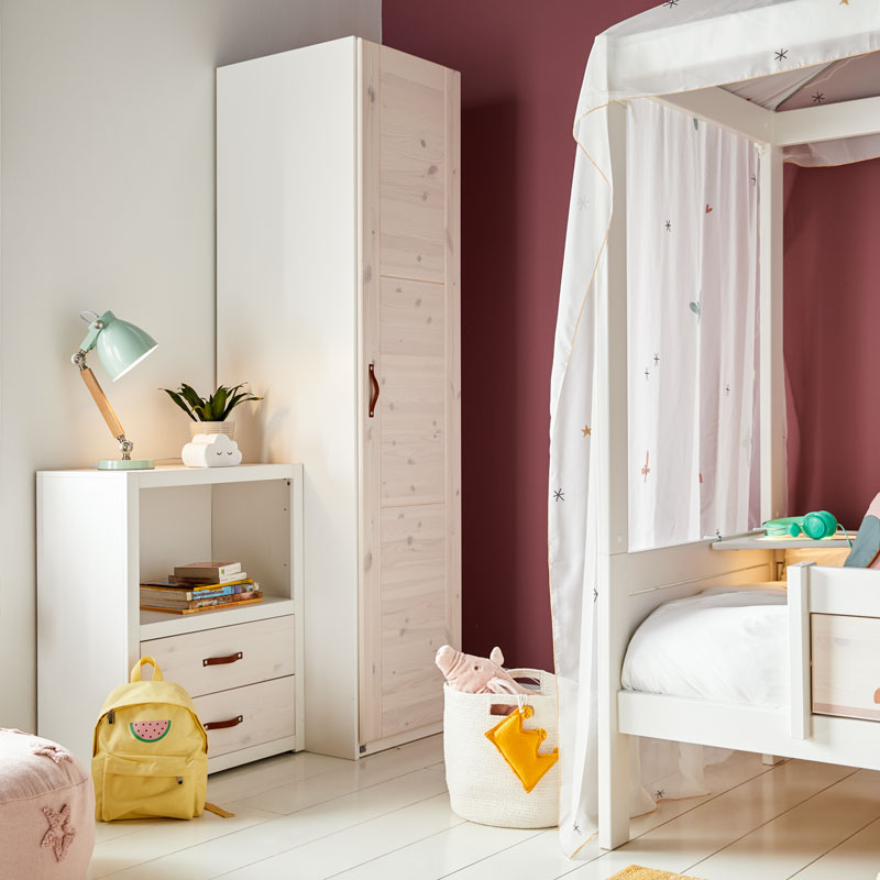 LIFETIME 1-türiger Kleiderschrank in weiß oder white wash - 50x201,5cm - Griffe wählbar