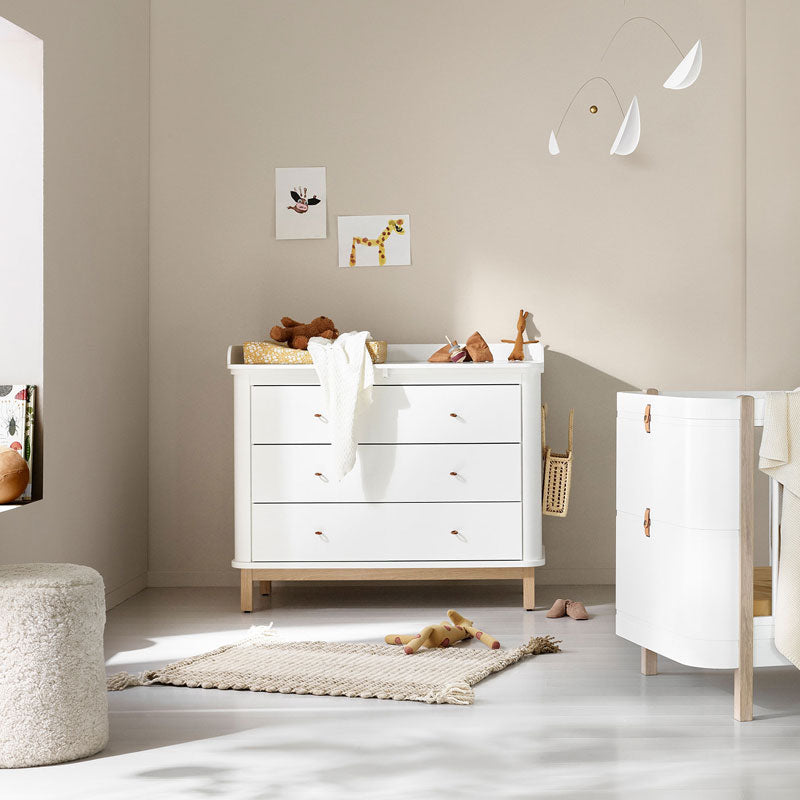 Oliver Furniture Wood Wickelkommode 3 Schubladen in weiß/Eiche