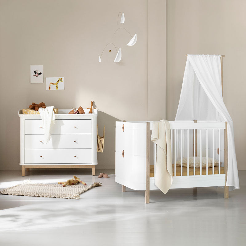 Oliver Furniture Wood Wickelkommode 3 Schubladen in weiß/Eiche