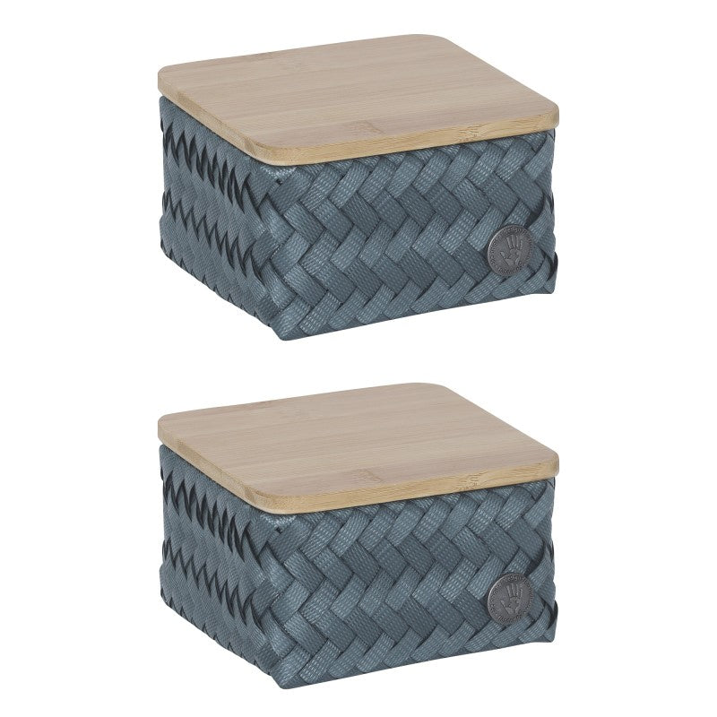 Handed By Top Fit - Aufbewahrungskorb 'Tiny' mit Holzdeckel 8x13x13 cm in steel blue