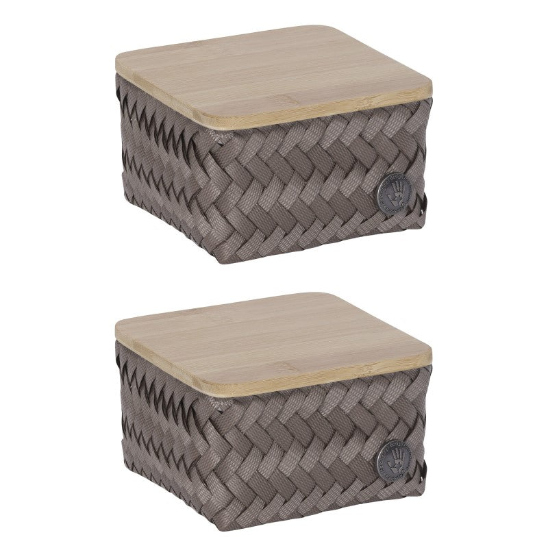 Handed By Top Fit - Aufbewahrungskorb 'Tiny' mit Holzdeckel 8x13x13 cm in taupe