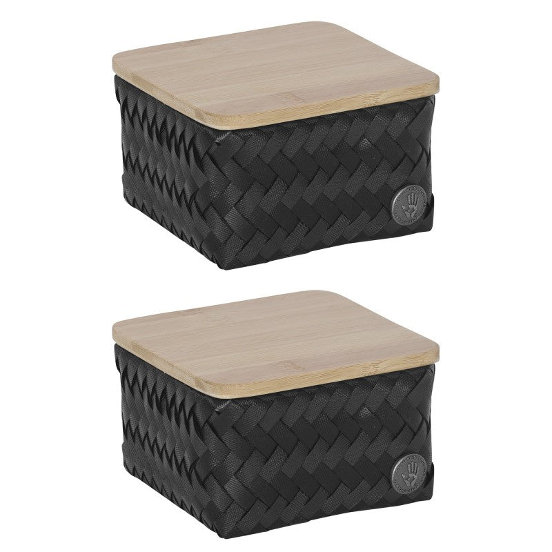 Handed By Top Fit - Aufbewahrungskorb 'Tiny' mit Holzdeckel 8x13x13 cm in black