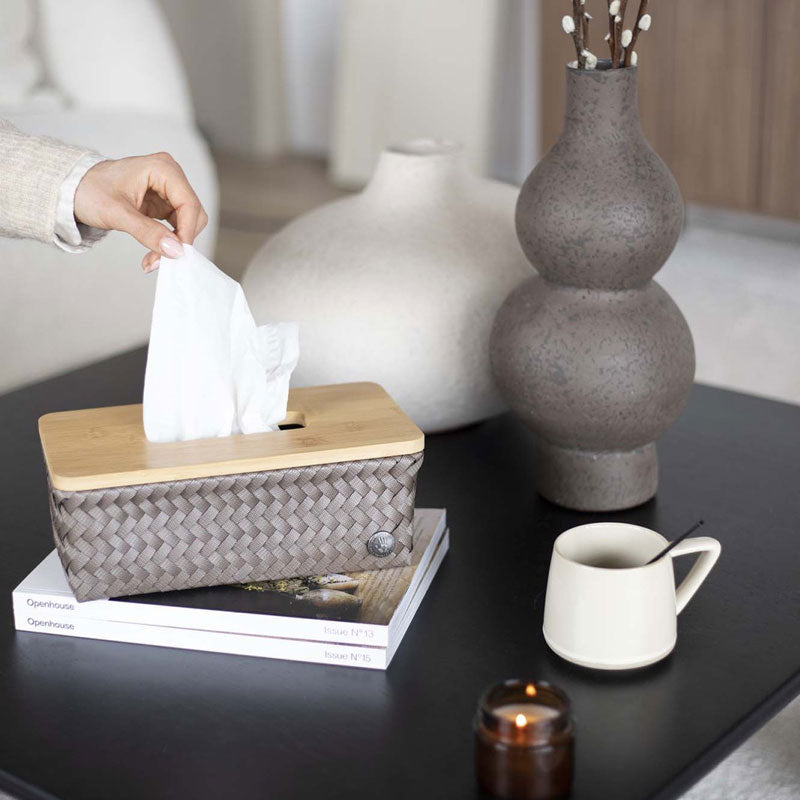 Handed By Top Fit - Aufbewahrungskorb 'Rectangular' mit Holzdeckel 10x27x15 cm in taupe