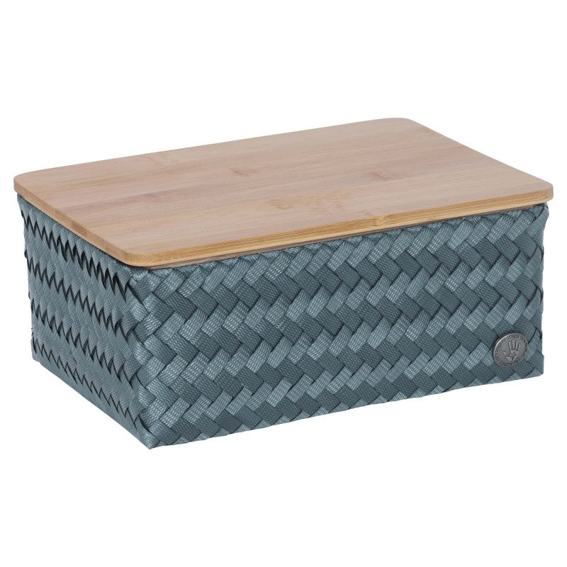 Handed By Top Fit - Aufbewahrungskorb 'Medium High' mit Holzdeckel 11x24x18 cm in steel blue