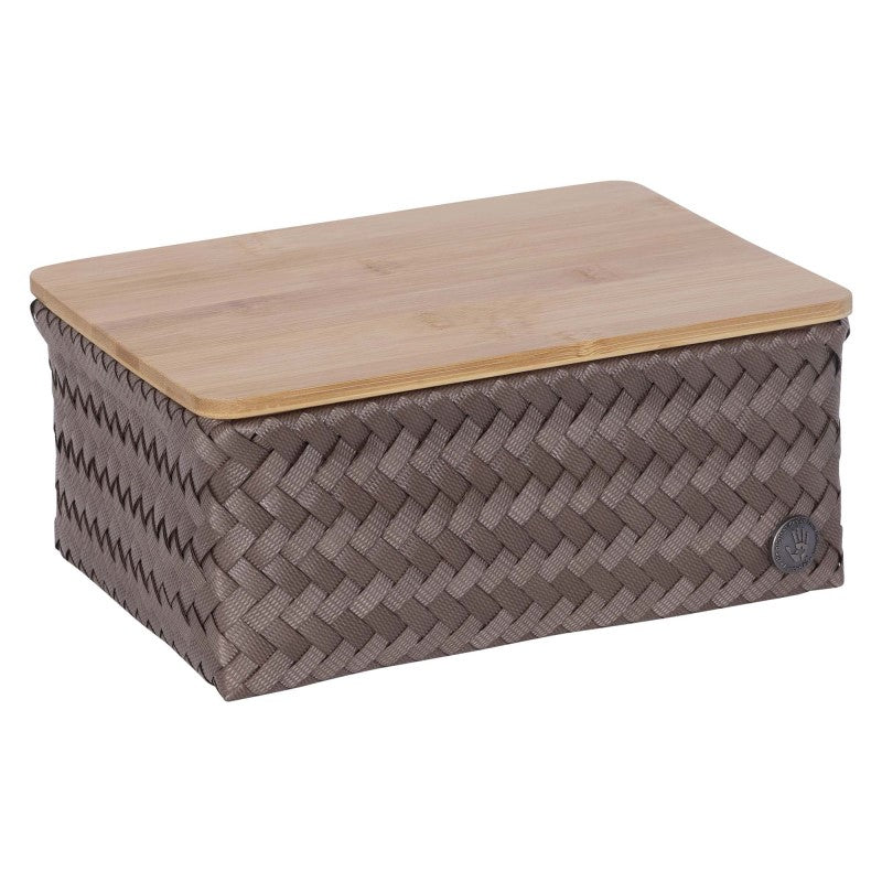 Handed By Top Fit - Aufbewahrungskorb 'Medium High' mit Holzdeckel 11x24x18 cm in taupe