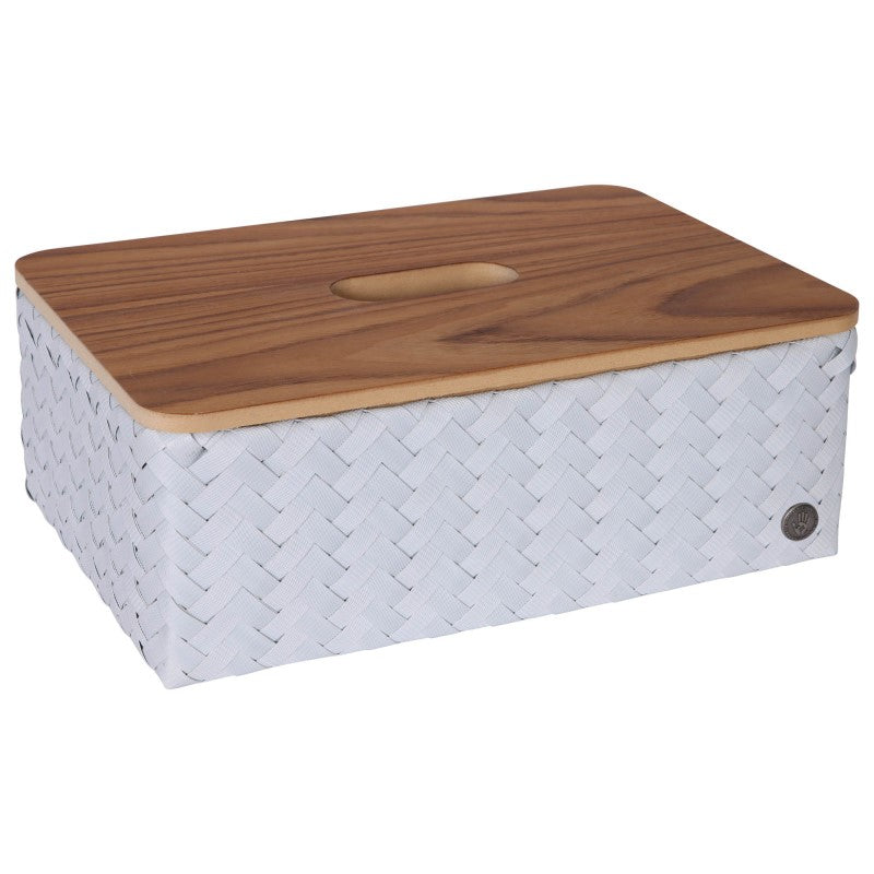 Handed By Grand - Aufbewahrungskorb 'Ideal' mit Holzdeckel 13x37x24 cm in ice grey