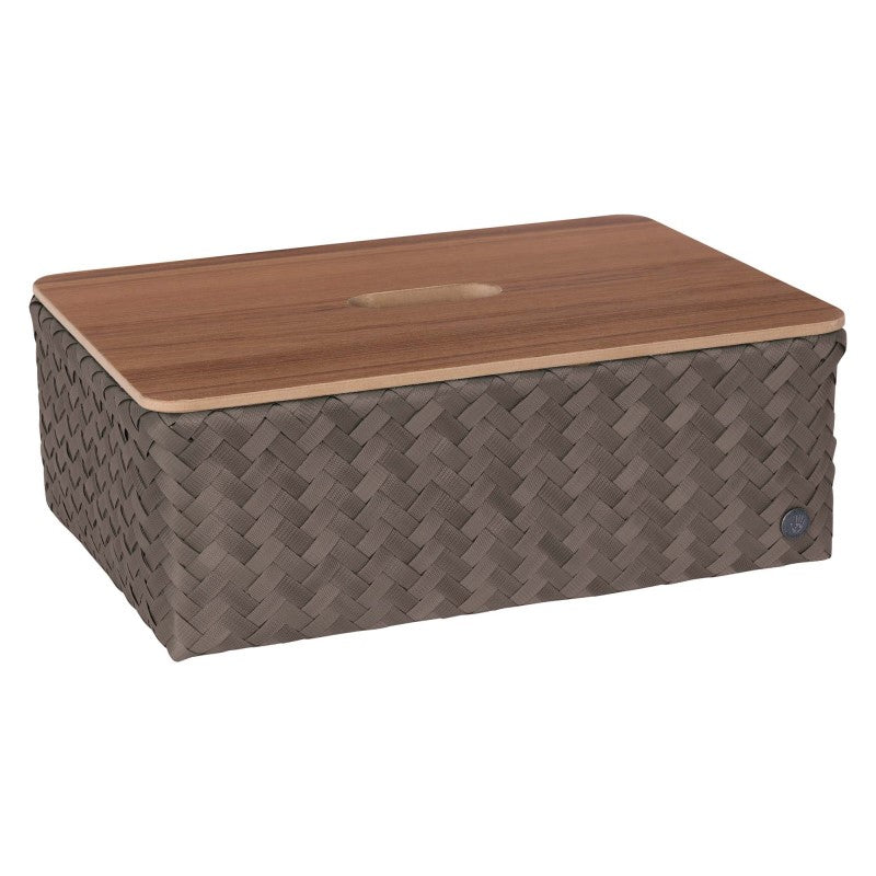 Handed By Grand - Aufbewahrungskorb 'Ideal' mit Holzdeckel 13x37x24 cm in taupe