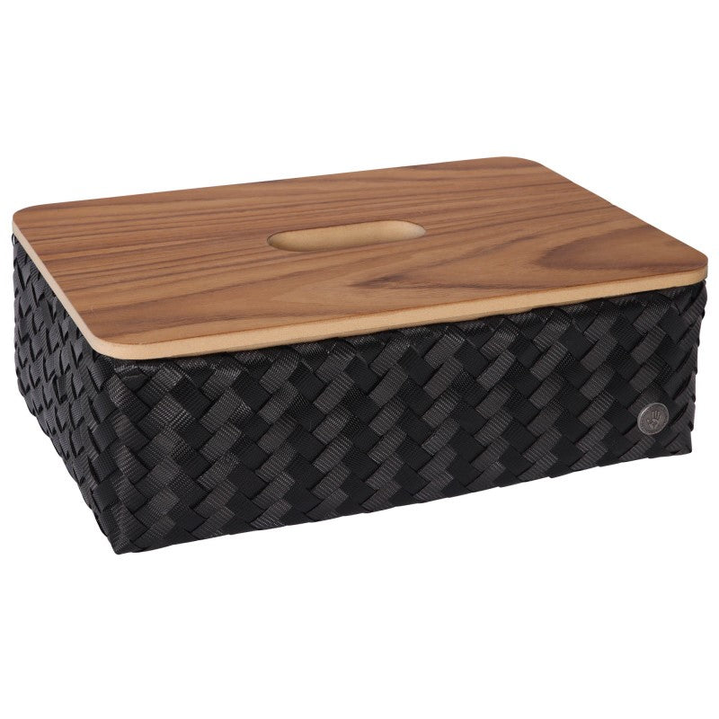 Handed By Grand - Aufbewahrungskorb 'Ideal' mit Holzdeckel 13x37x24 cm in black