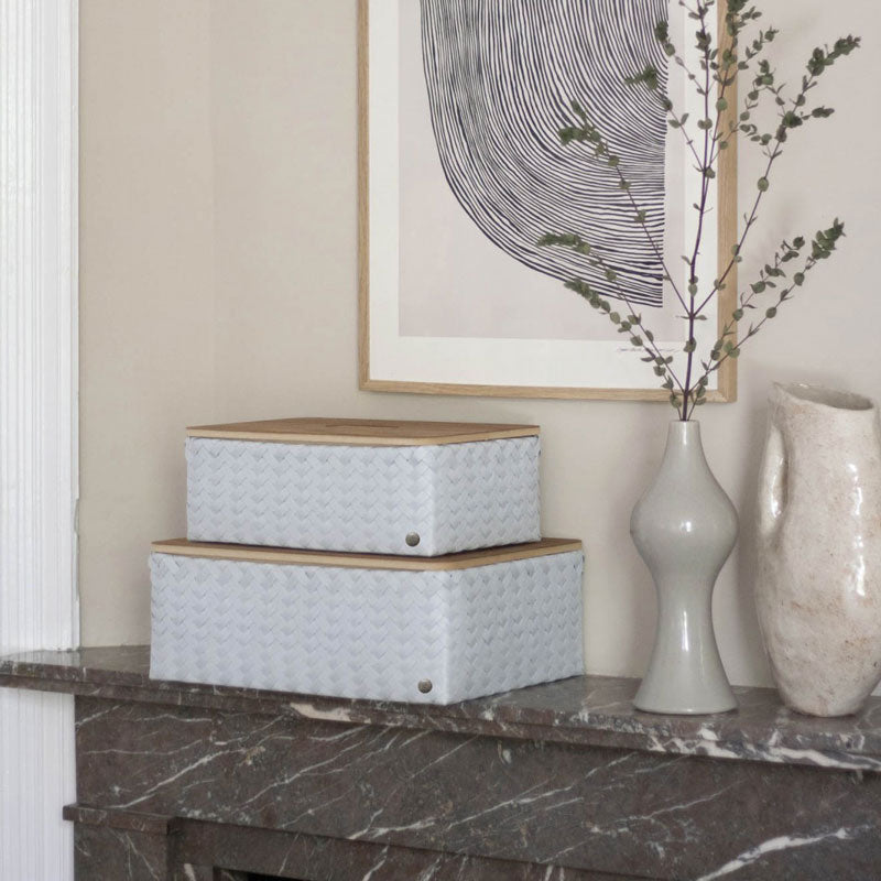 Handed By Grand - Aufbewahrungskorb 'Ideal' mit Holzdeckel 13x37x24 cm in ice grey