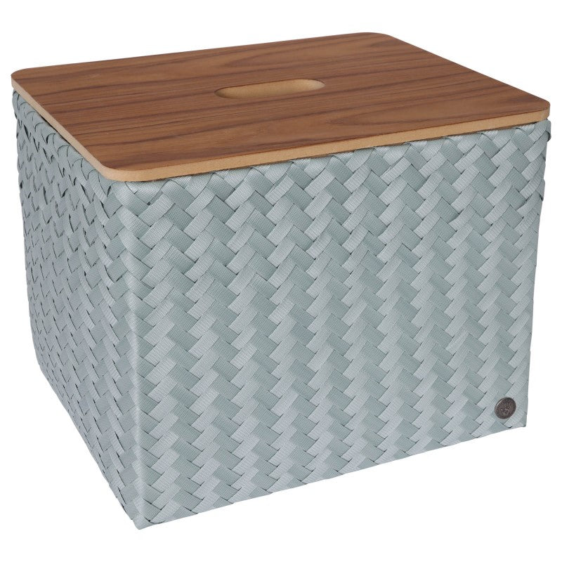 Handed By Grand - Aufbewahrungskorb 'Popular' mit Holzdeckel 30x39x33 cm in greyish green