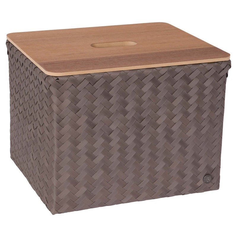 Handed By Grand - Aufbewahrungskorb 'Popular' mit Holzdeckel 30x39x33 cm in taupe