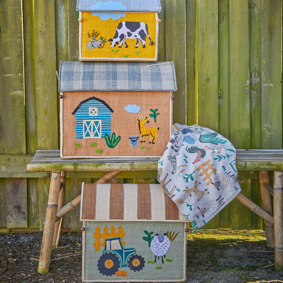 Rice Spielzeugkorb Größe S Bauernhof in gelb