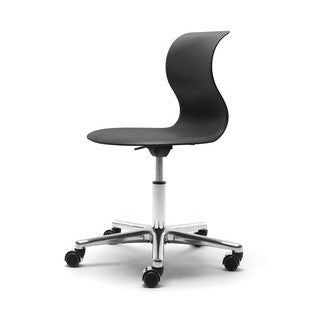 Flötotto Pro6 Schreibtisch-Drehstuhl Alu poliert mit großer Sitzschale in schwarz und weichen Rollen