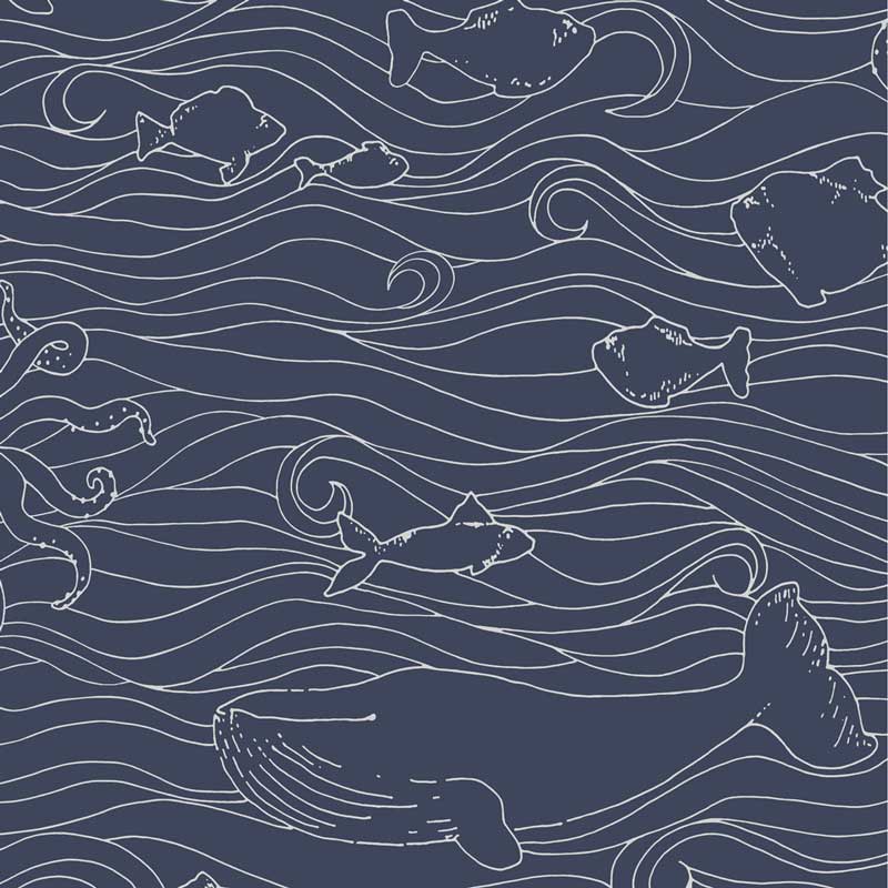 Eijffinger Mini Me Vliesapete Meerestiere in dunkelblau-silber