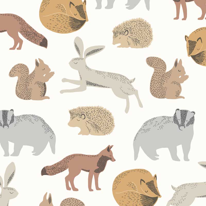 Eijffinger Mini Me Vliesapete Waldtiere in karamell-beige-ziegel