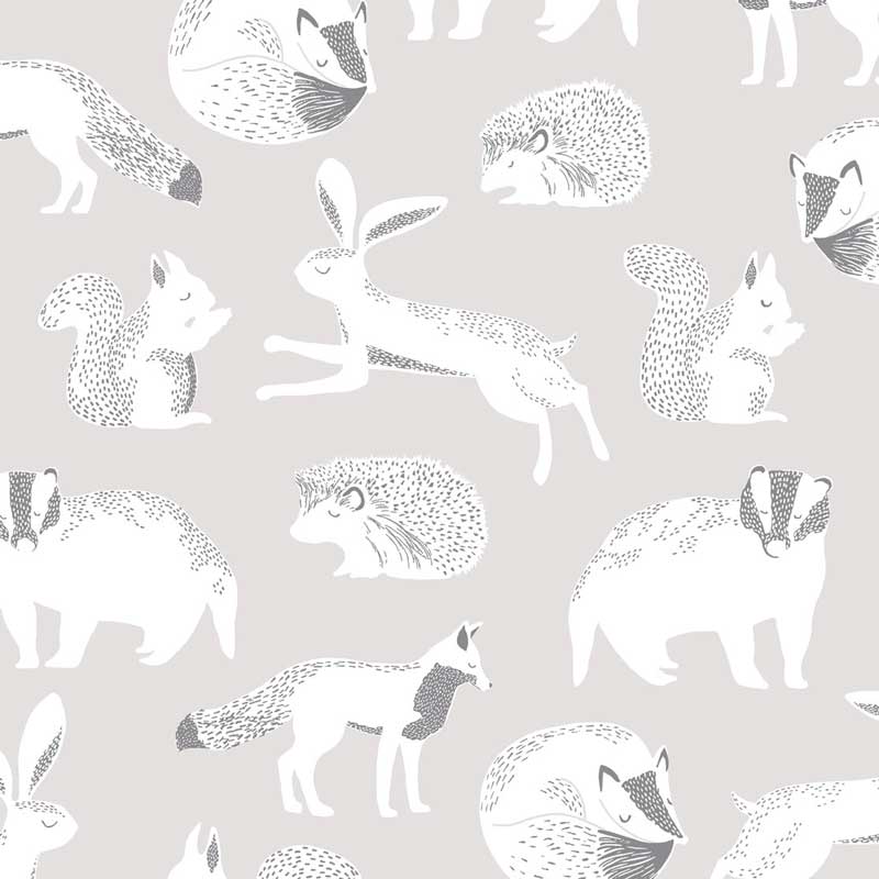 Eijffinger Mini Me Vliesapete Waldtiere in hellgrau-dunkelgrau-weiß