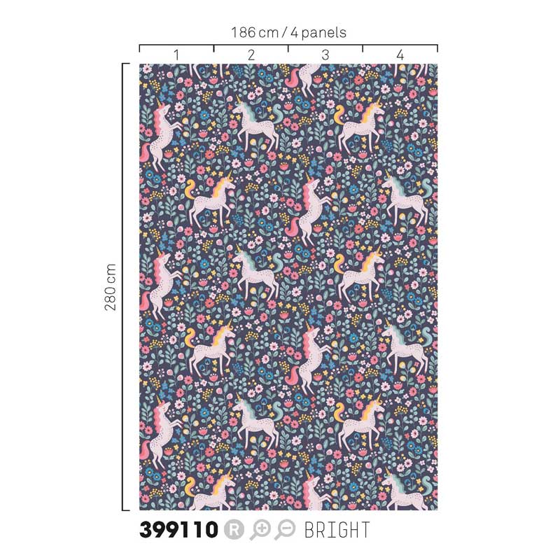 Eijffinger Mini Me Fototapete aus Vlies Einhorn in dunkelblau-bunt ca. 186x280cm