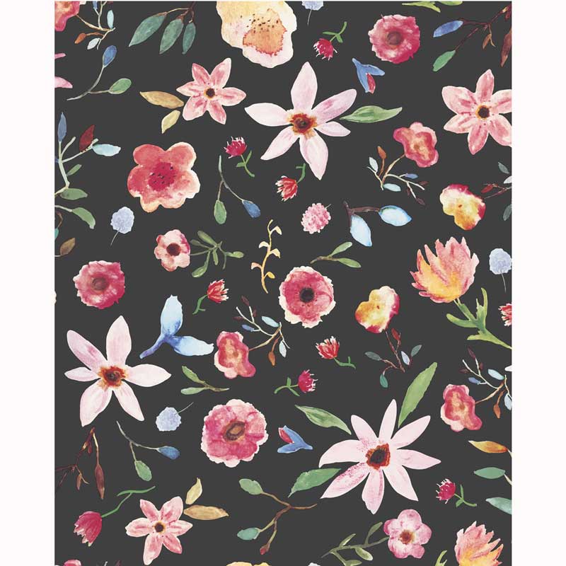 Eijffinger Rice "Everyday Magic two" Tapete schwarz mit Aquarell-Blumen mehrfarbig