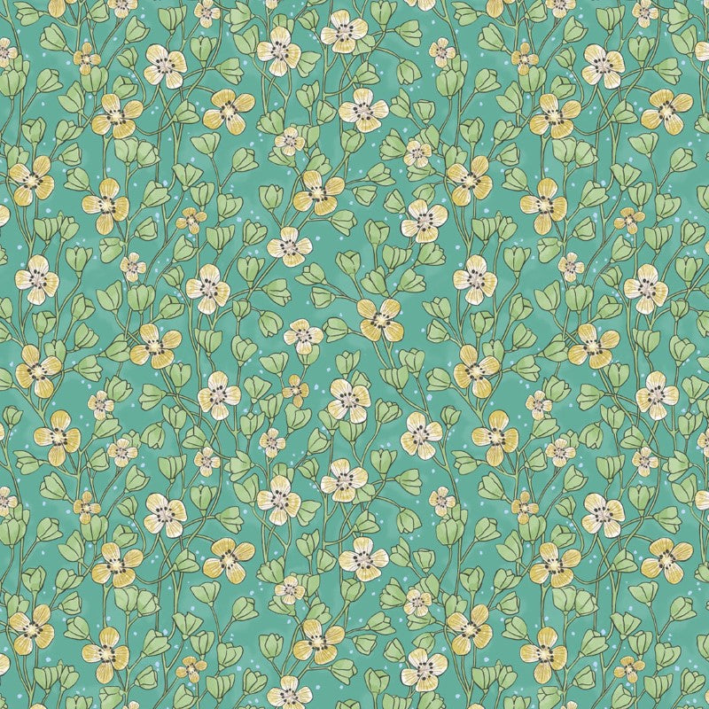 Eijffinger Rice "Everyday Magic two" Tapete grün mit Blumenranken creme/ocker/grün