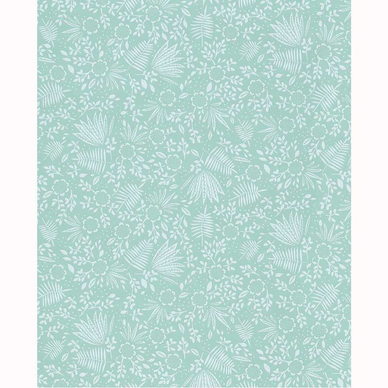 Eijffinger Rice "Everyday Magic two" Tapete blau/grün mit zartem Blumen-Blätter-Muster creme/weiß