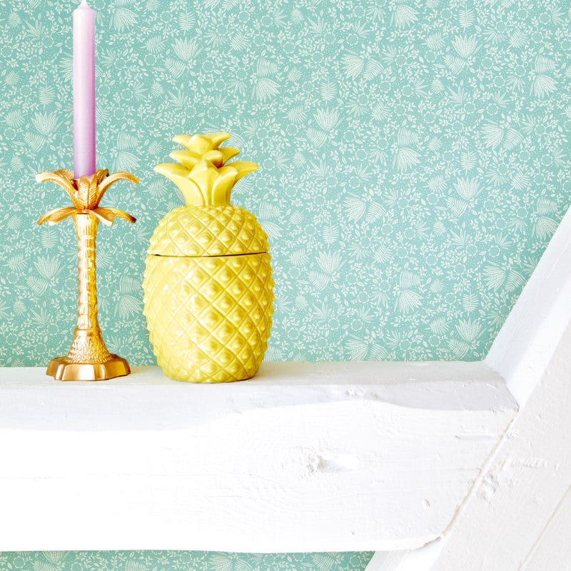 Eijffinger Rice "Everyday Magic two" Tapete blau/grün mit zartem Blumen-Blätter-Muster creme/weiß