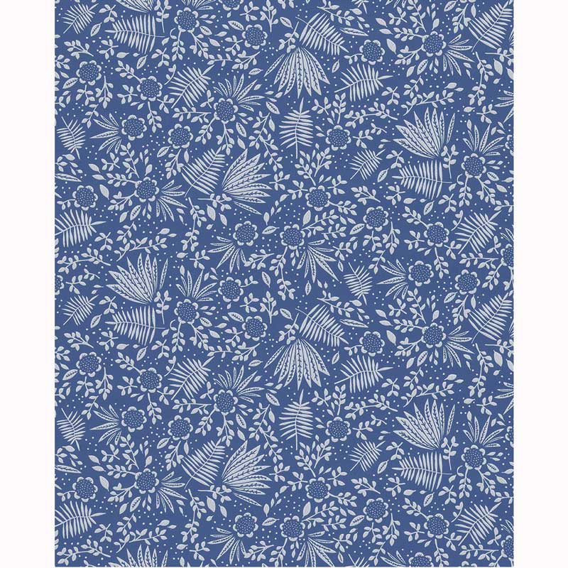Eijffinger Rice "Everyday Magic two" Tapete dunkelblau mit zartem Blumen-Blätter-Muster creme/weiß