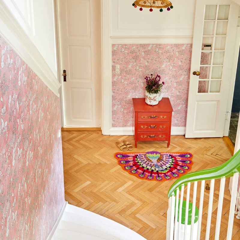 Eijffinger Rice "Everyday Magic two" Tapete rosa mit Blumen-Blätter-Muster creme/grau