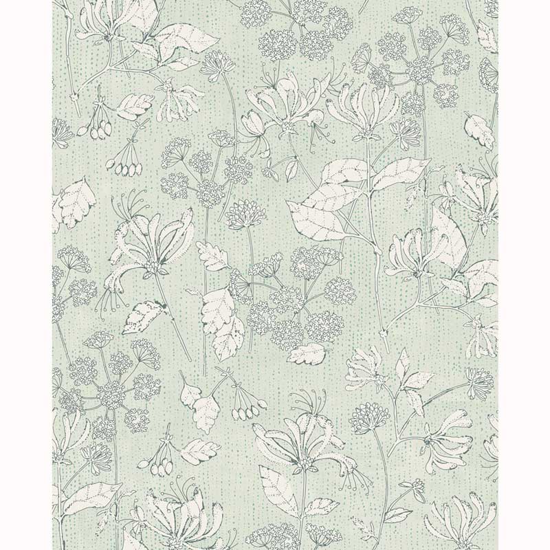 Eijffinger Rice "Everyday Magic two" Tapete grün mit Blumen-Blätter-Muster creme/weiß